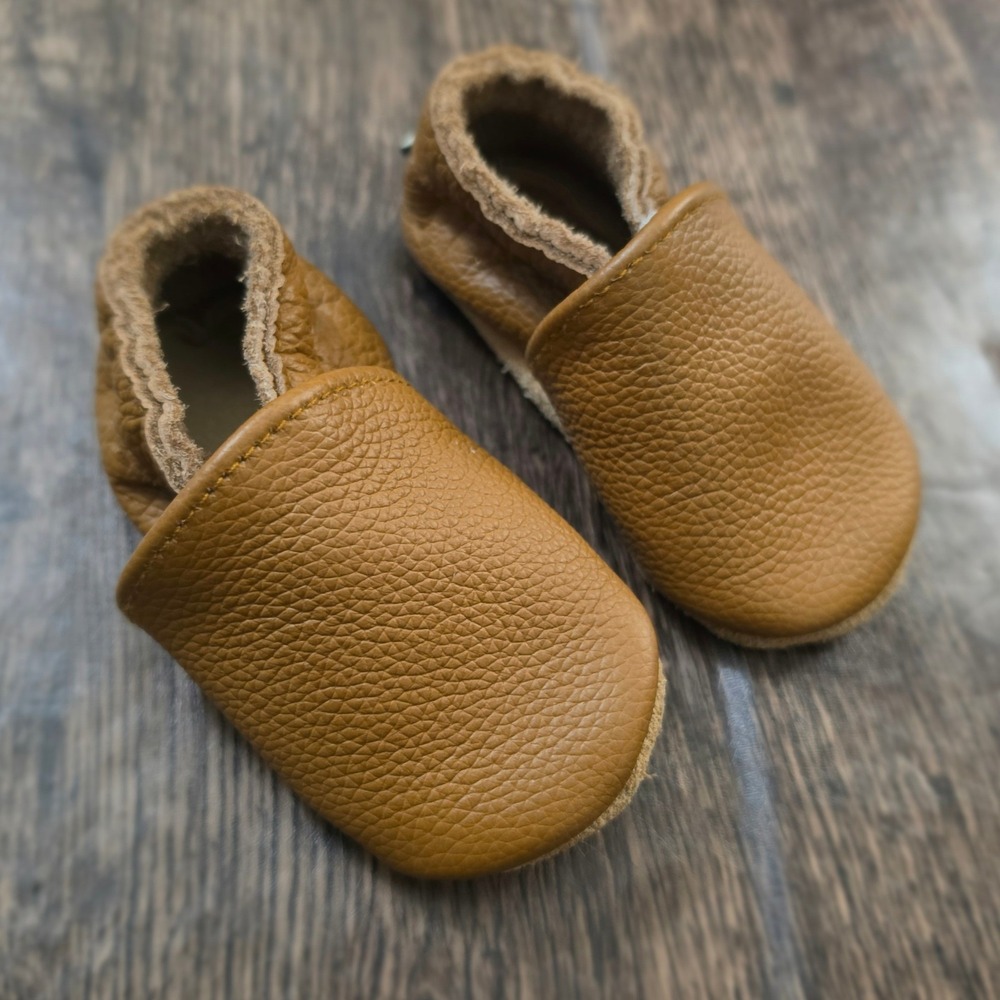 BABY Leather Moccasins‎ Baby 0-6 Months Brown Soft Sole Pebbled Slip On